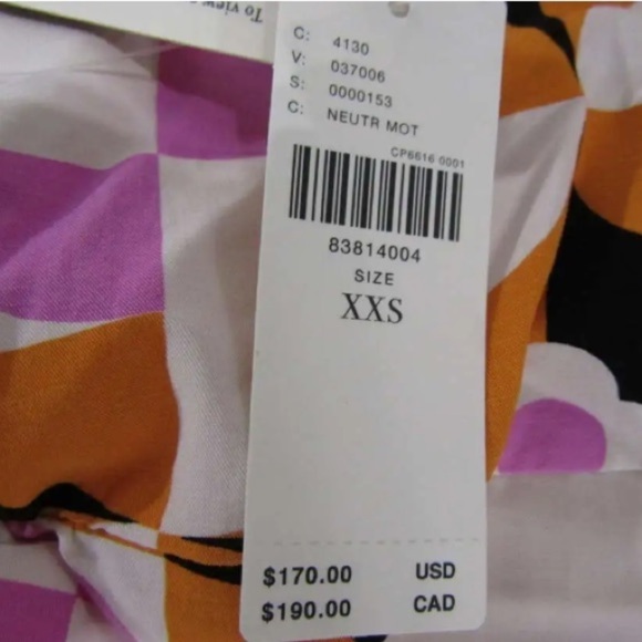 Anthropologie White/Orange/Purple/Black Neutr Mot Strapless Ruched Dress XXS NWT - Picture 11 of 11